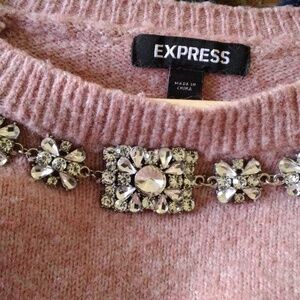 Express Pink Sweater with Embellished Neckline